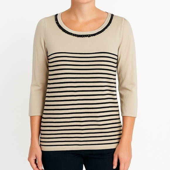 Weekend Max Mara Silk Blend Striped 3/4 Sleeve Light Weight Sweater Size XL - Picture 1 of 14